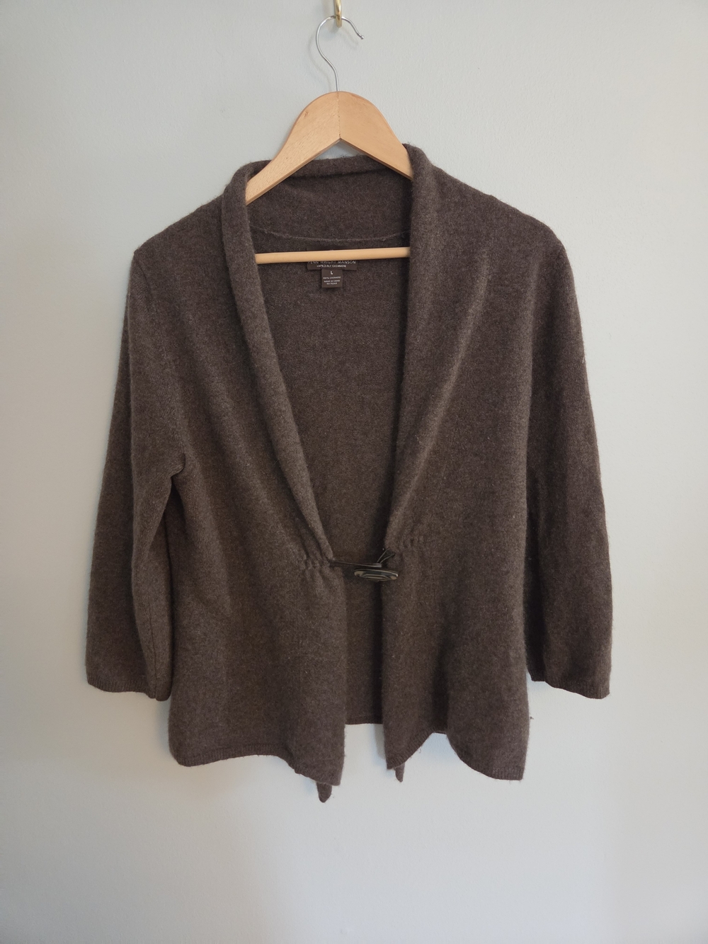 Cashmere Women's Brown Open Front Shawl Collar Sweater Cardigan
